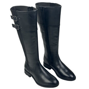 Clarks Adalynn Hope Black Leather Tall Riding Boots Womens 6.5W Side Zip $140